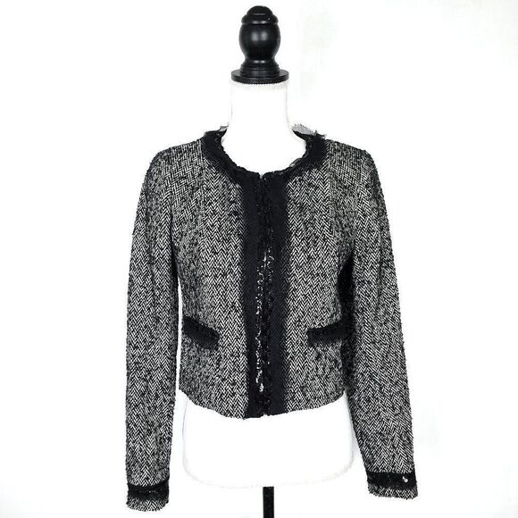 Sinequanone Black White Tweed & Sequin Wool Blend Blazer Jacket Size Sma… - Picture 1 of 10